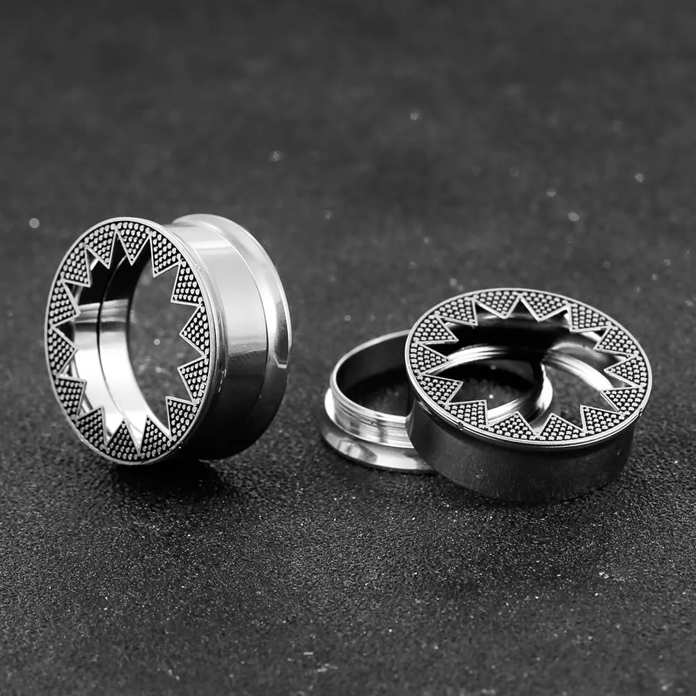 1 Pair Serrated Classic Gauges for Ear Tunnels Plugs 00g (0g-1'') 316 Stainless Steel Ear Weight Saddle Hypoallergenic expander Piercing Body Jewelry Black,Gold,Silver