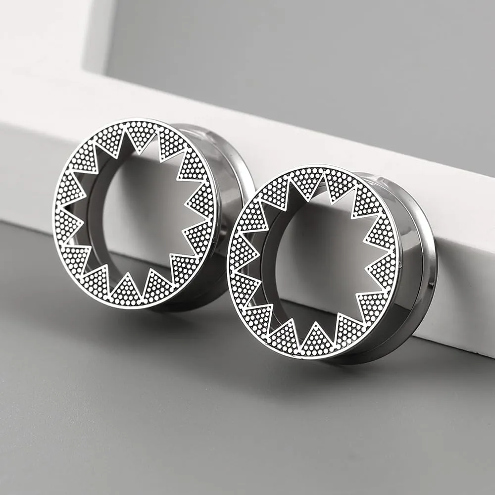 1 Pair Serrated Classic Gauges for Ear Tunnels Plugs 00g (0g-1'') 316 Stainless Steel Ear Weight Saddle Hypoallergenic expander Piercing Body Jewelry Black,Gold,Silver