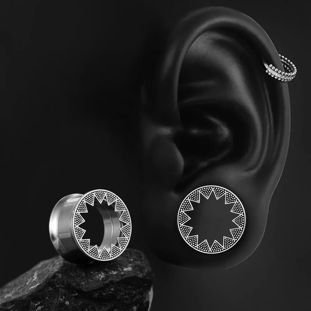 1 Pair Serrated Classic Gauges for Ear Tunnels Plugs 00g (0g-1'') 316 Stainless Steel Ear Weight Saddle Hypoallergenic expander Piercing Body Jewelry Black,Gold,Silver