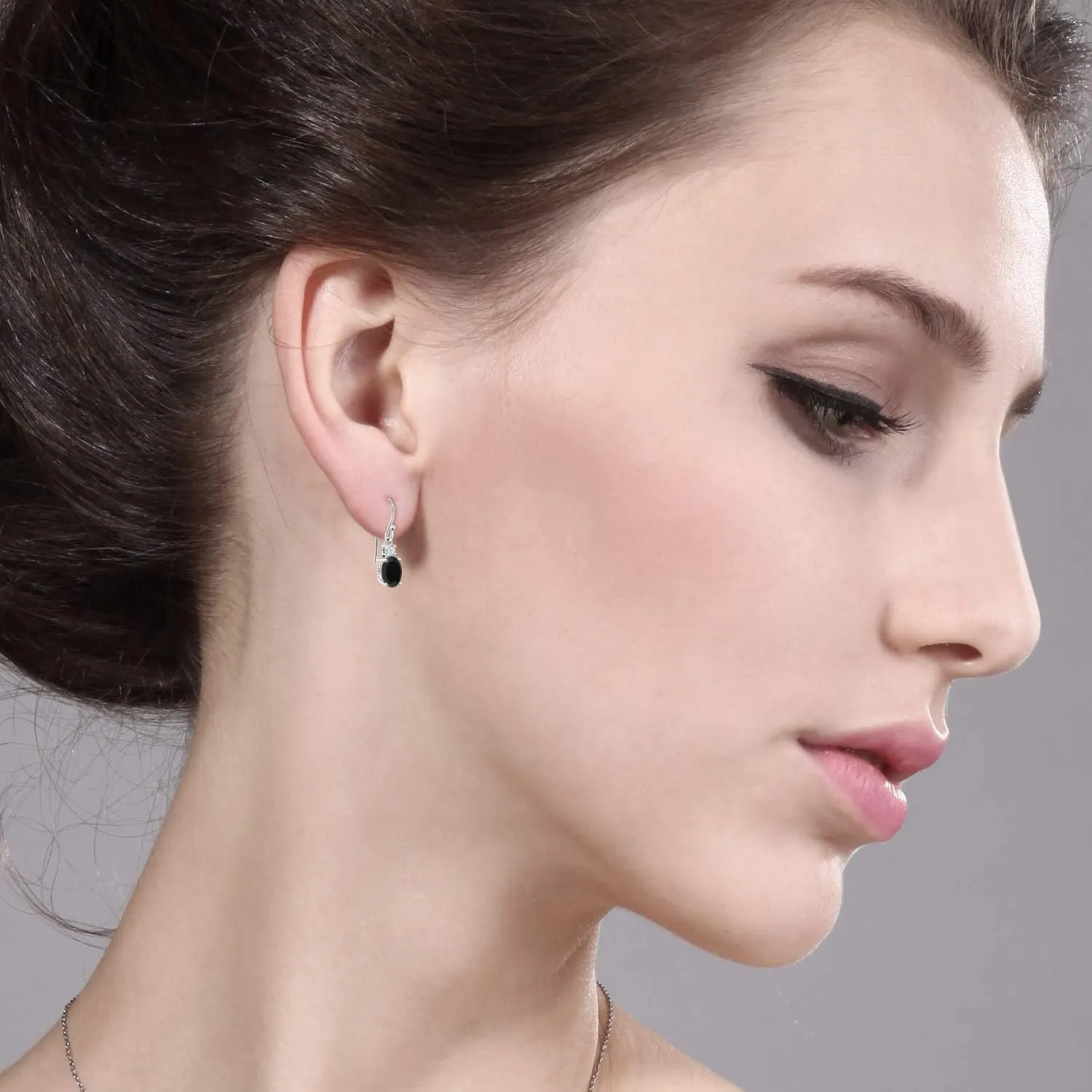 10K White Gold Gemstone Birthstone and White Created Sapphire Dangle Earrings For Women | Oval 8X6MM and Round 2.5MM | Elegant Drop Design with Classic French Wire Hooks | Fine Jewelry Earrings
