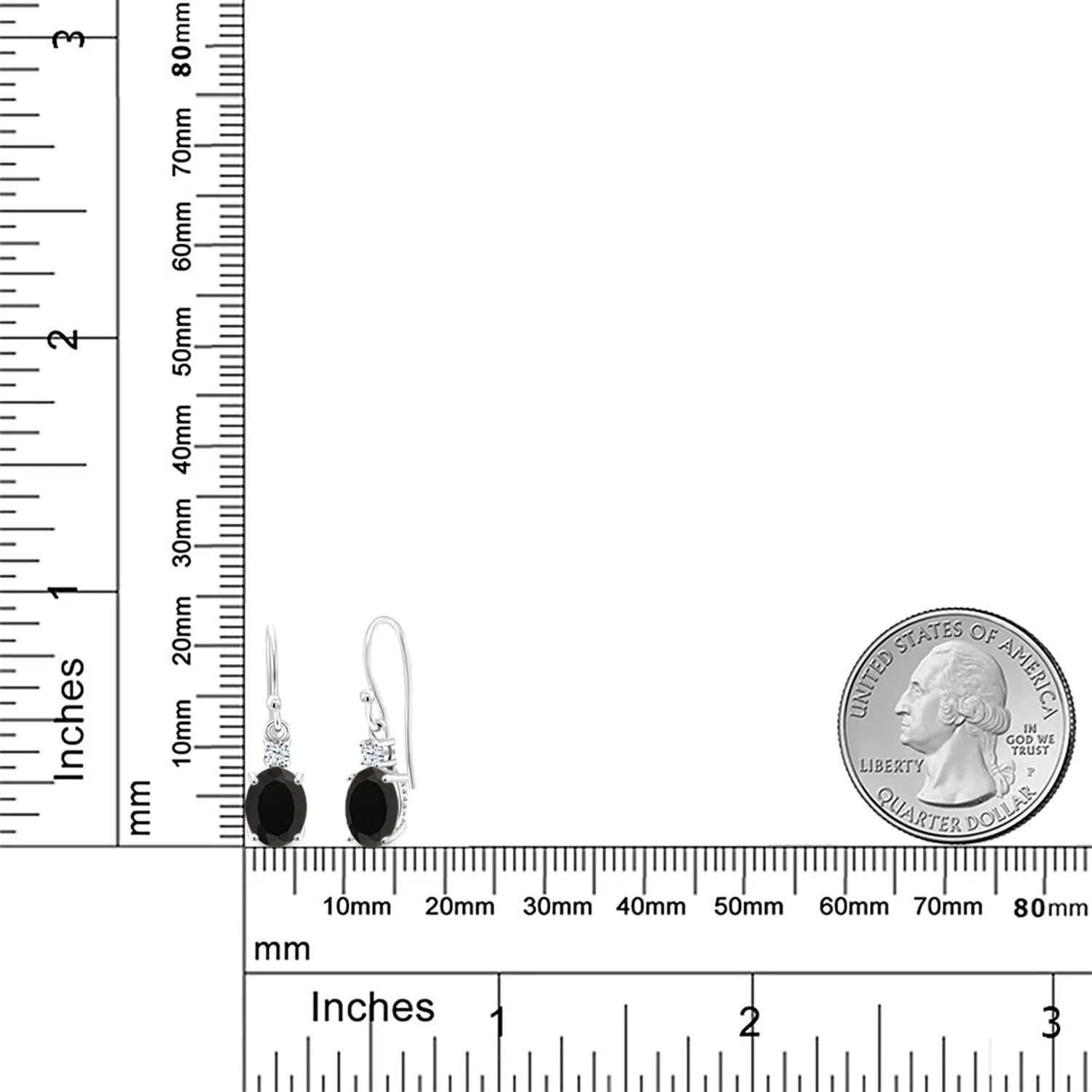 10K White Gold Gemstone Birthstone and White Created Sapphire Dangle Earrings For Women | Oval 8X6MM and Round 2.5MM | Elegant Drop Design with Classic French Wire Hooks | Fine Jewelry Earrings