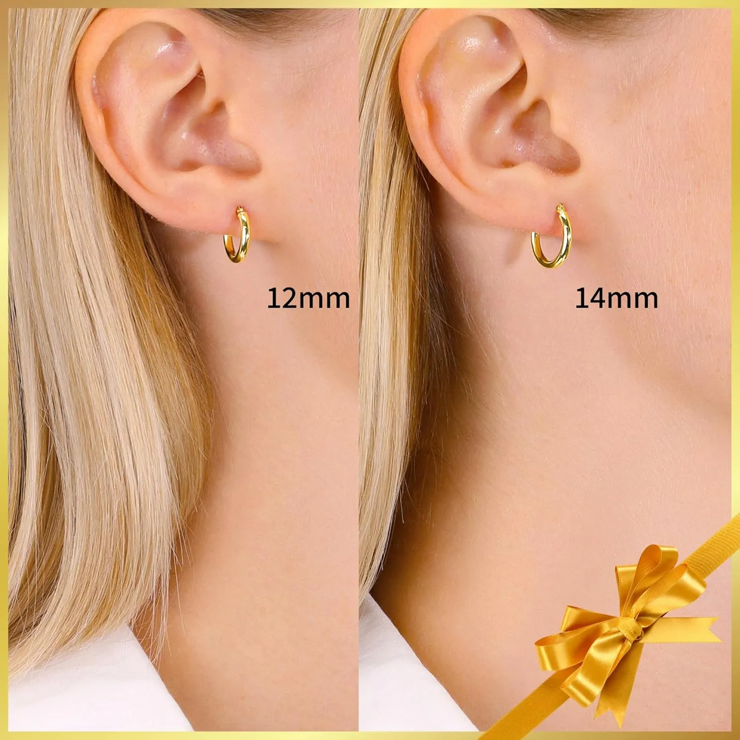 10K Yellow Gold Classic Shiny Polished Hoop Earrings, Plain Round Gold Hoops, Gold Earrings for Women and Men, 10K Real Gold