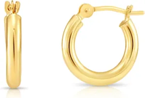 10K Yellow Gold Classic Shiny Polished Hoop Earrings, Plain Round Gold Hoops, Gold Earrings for Women and Men, 10K Real Gold
