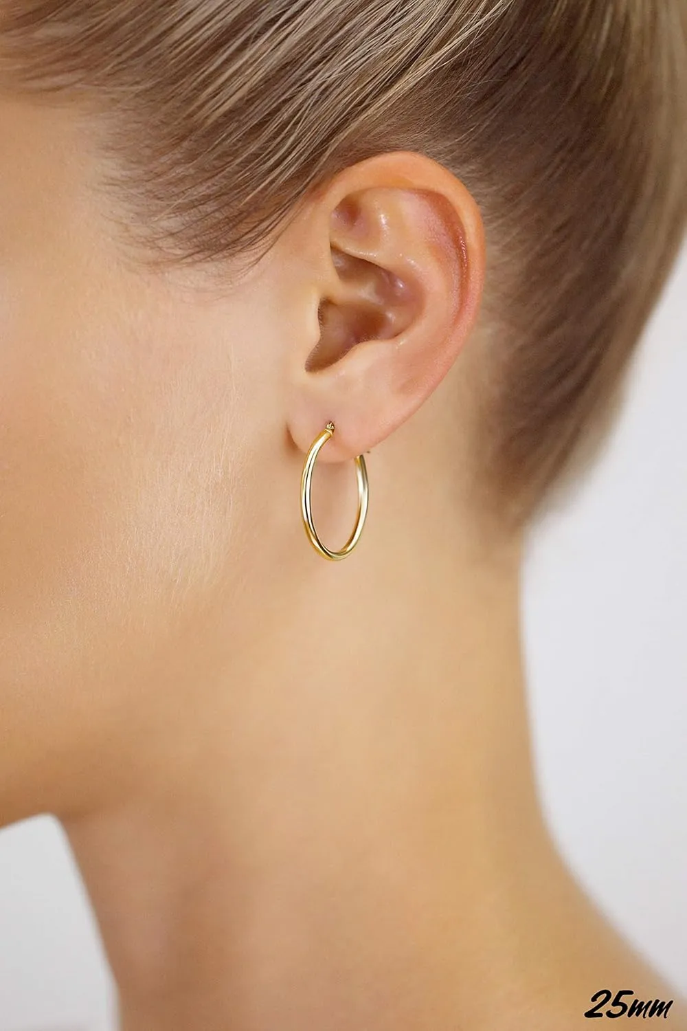 10K Yellow Gold Classic Shiny Polished Hoop Earrings, Plain Round Gold Hoops, Gold Earrings for Women and Men, 10K Real Gold
