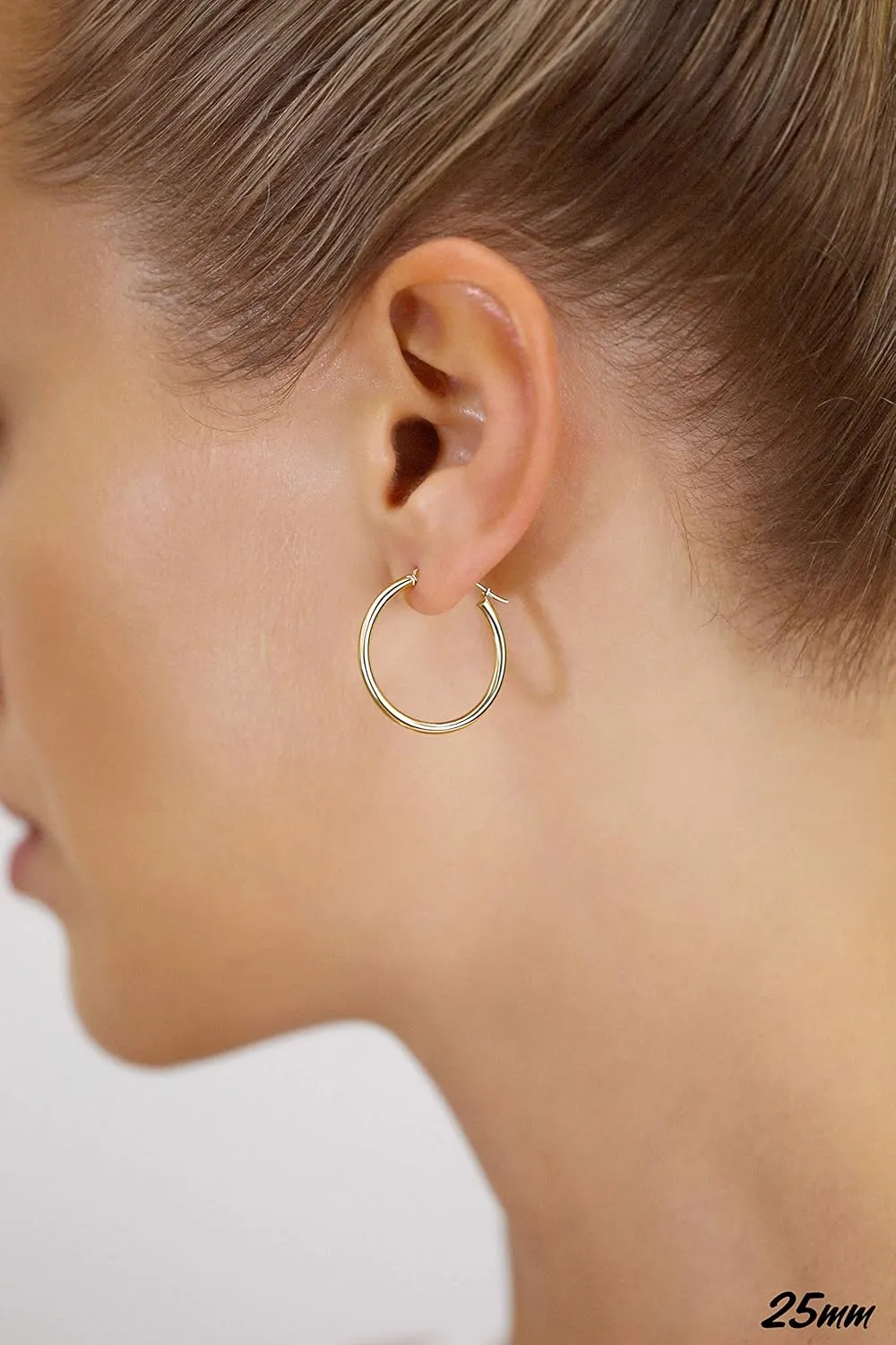 10K Yellow Gold Classic Shiny Polished Hoop Earrings, Plain Round Gold Hoops, Gold Earrings for Women and Men, 10K Real Gold
