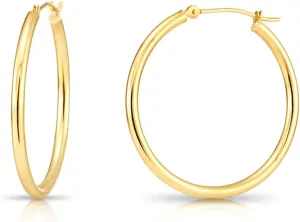 10K Yellow Gold Classic Shiny Polished Hoop Earrings, Plain Round Gold Hoops, Gold Earrings for Women and Men, 10K Real Gold