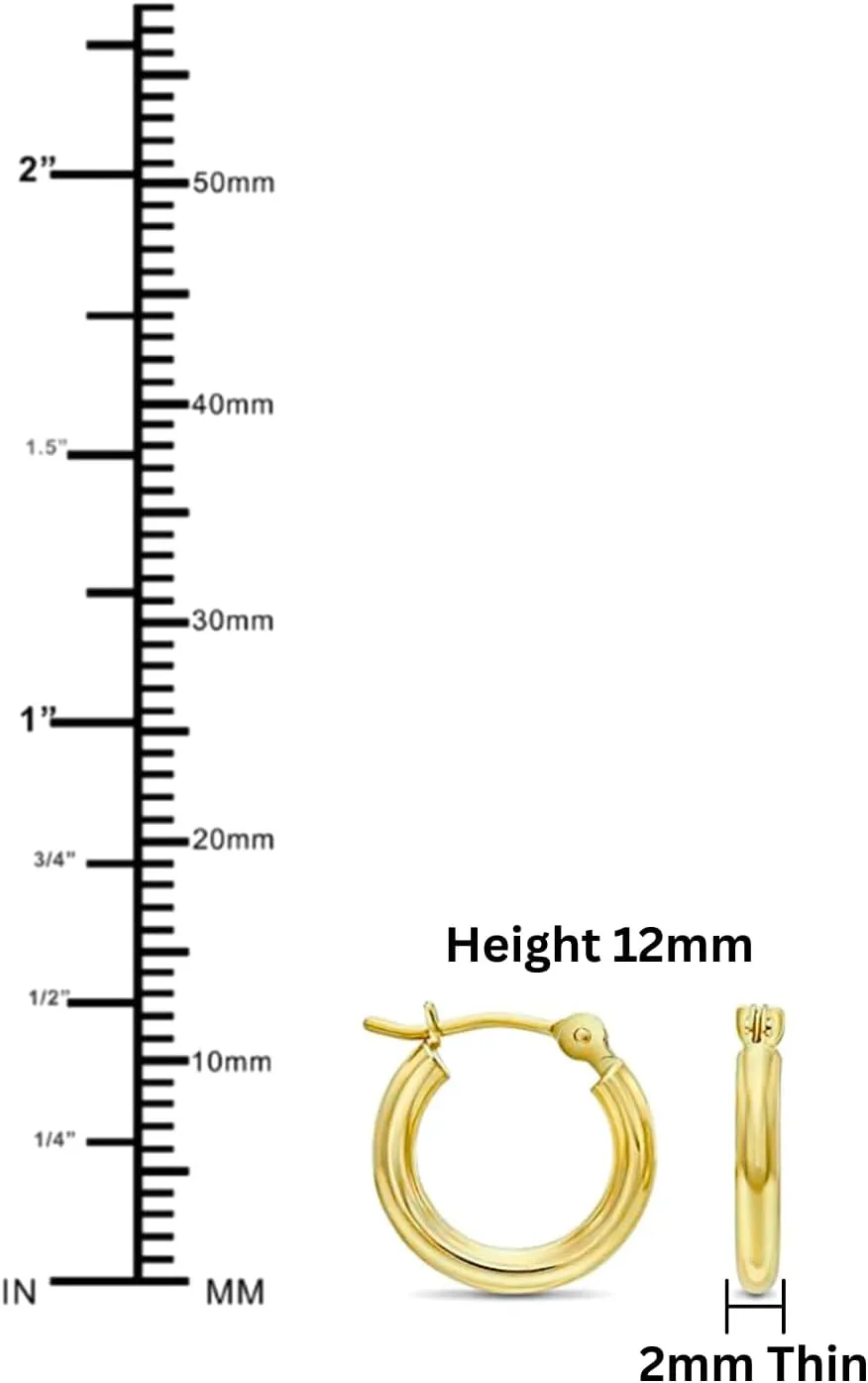 10K Yellow Gold Classic Shiny Polished Hoop Earrings, Plain Round Gold Hoops, Gold Earrings for Women and Men, 10K Real Gold