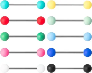 10Pcs 14G Stainless Steel Nipple Rings Solid Bioplast Frosted Balls Straight Barbell Bars Tongue Ring 16mm(5/8Inch) Body Piercing Jewelry