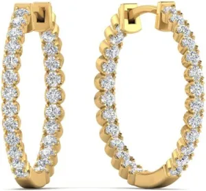 1/2 Carat LAB GROWN Round Cut Diamond U Prong Classic Hoop Earrings 10K/14K Gold Inside Out Diamond Huggie Earrings For Women (0.50Ctw, E-F-G Color, VS1-VS2 Clarity)