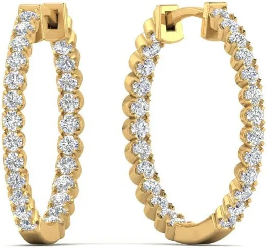 1/2 Carat LAB GROWN Round Cut Diamond U Prong Classic Hoop Earrings 10K/14K Gold Inside Out Diamond Huggie Earrings For Women (0.50Ctw, E-F-G Color, VS1-VS2 Clarity)