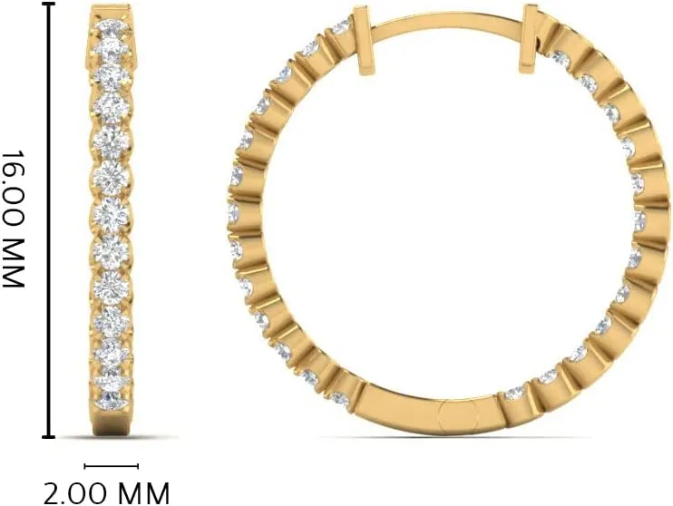 1/2 Carat LAB GROWN Round Cut Diamond U Prong Classic Hoop Earrings 10K/14K Gold Inside Out Diamond Huggie Earrings For Women (0.50Ctw, E-F-G Color, VS1-VS2 Clarity)