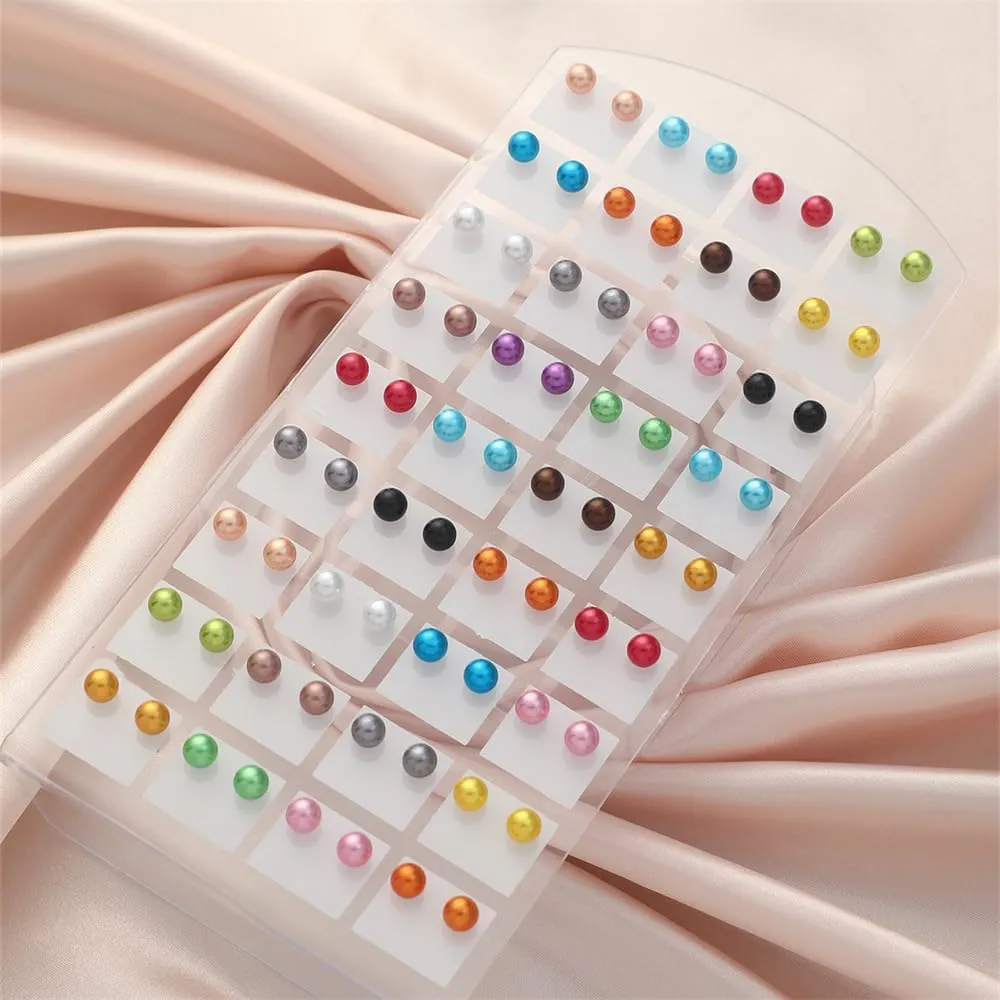 12/36 Pairs Hypoallergenic Round Imitation Pearl Earrings Classic Colorful Faux Round Ball Ear Studs Mixed Sizes Stud Earrings Set mfor Women Jewelry Birthday Gifts