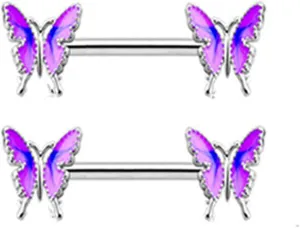 14G Stainless Steel Nipple Rings Butterfly Straight Barbell Bars Tongue Ring 16mm(5/8Inch) Body Piercing Jewelry