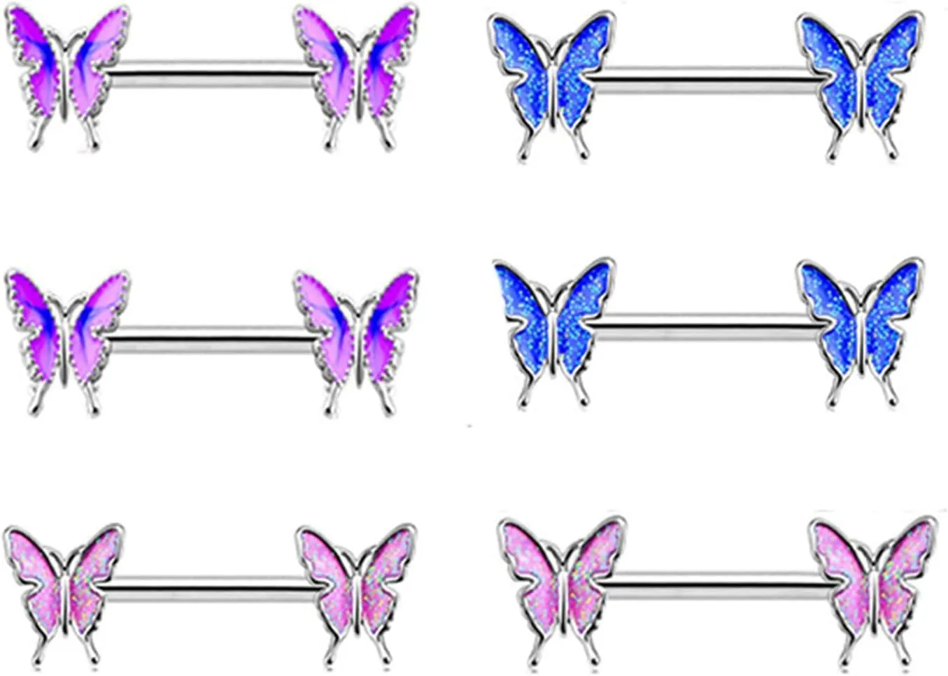 14G Stainless Steel Nipple Rings Butterfly Straight Barbell Bars Tongue Ring 16mm(5/8Inch) Body Piercing Jewelry