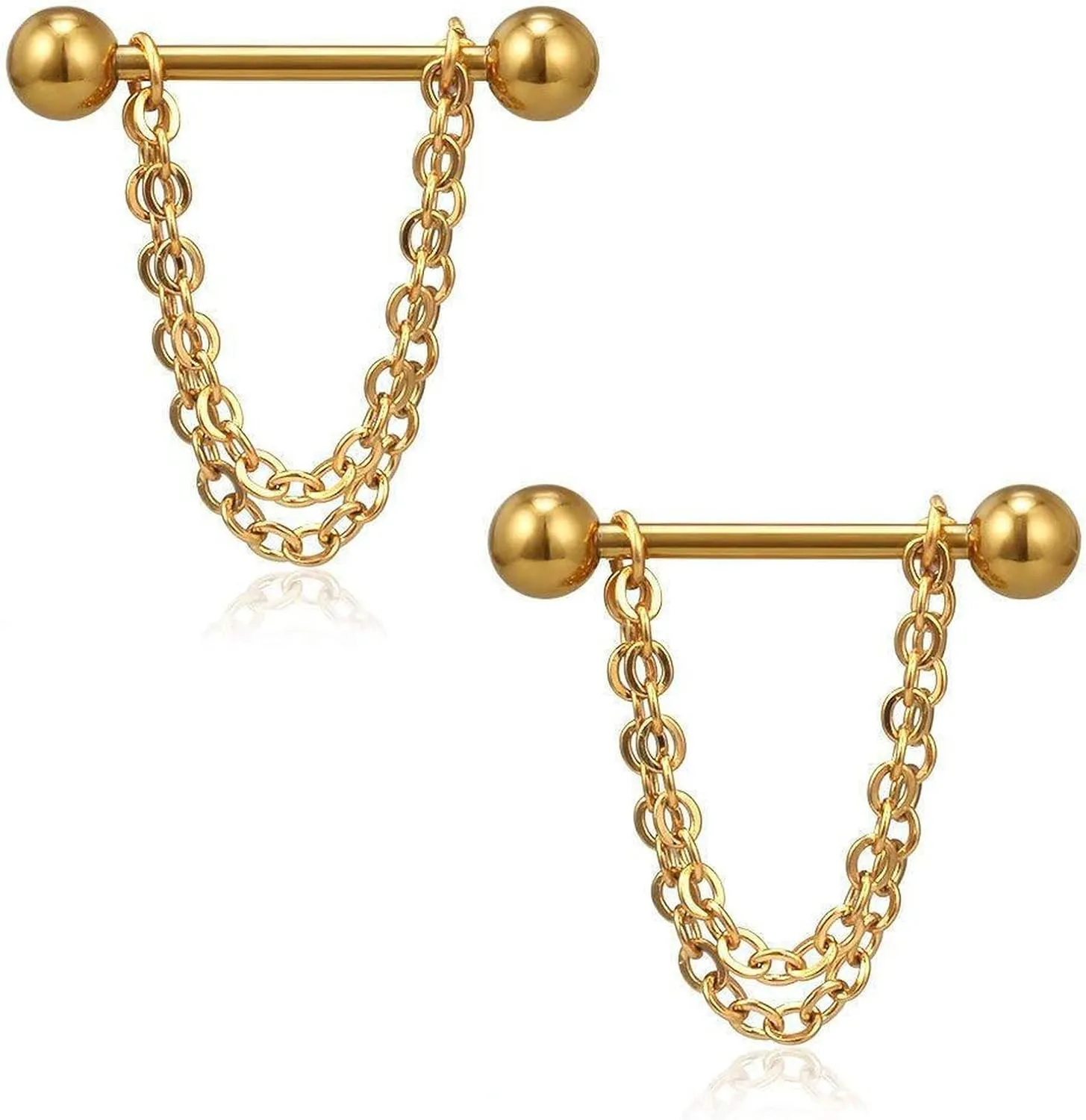 14G Stainless Steel Nipple Rings Chain Straight Barbell Bars Tongue Ring 16mm(5/8Inch) Body Piercing Jewelry