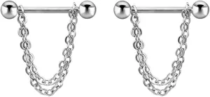 14G Stainless Steel Nipple Rings Chain Straight Barbell Bars Tongue Ring 16mm(5/8Inch) Body Piercing Jewelry