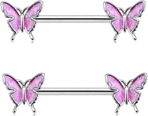 14G Stainless Steel Nipple Rings Colorful CZ Butterfly Straight Barbell Bars Tongue Ring 16mm(5/8Inch) Body Piercing Jewelry