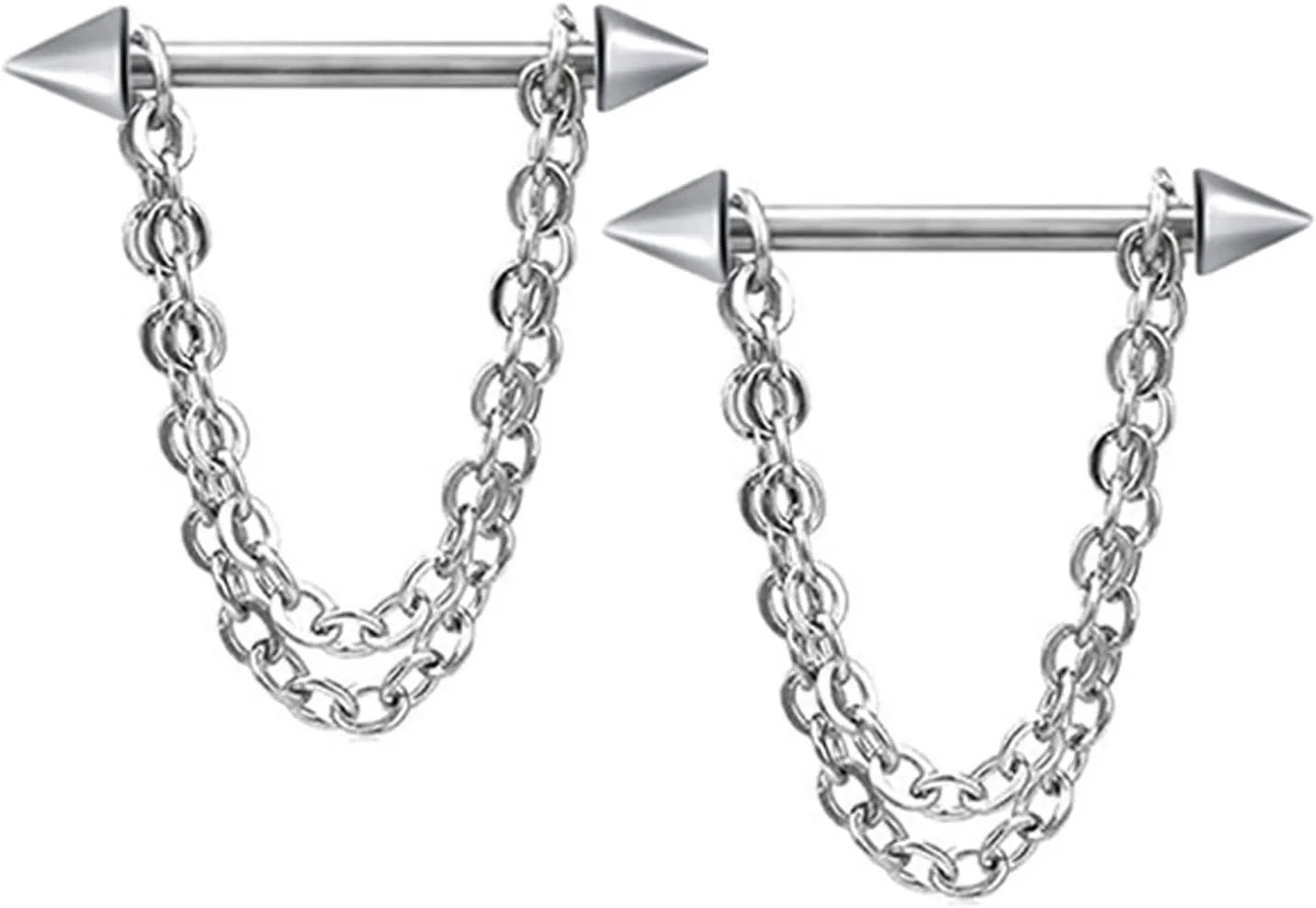 14G Stainless Steel Nipple Rings Cone Chain Straight Barbell Bars Tongue Ring 16mm(5/8Inch) Body Piercing Jewelry