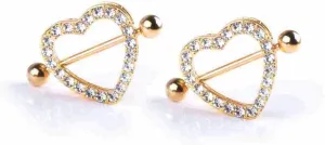 14G Stainless Steel Nipple Rings Cute Glitter CZ Heart Straight Barbell Bars Tongue Ring 16mm(5/8Inch) Body Piercing Jewelry