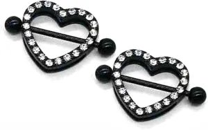 14G Stainless Steel Nipple Rings Cute Glitter CZ Heart Straight Barbell Bars Tongue Ring 16mm(5/8Inch) Body Piercing Jewelry