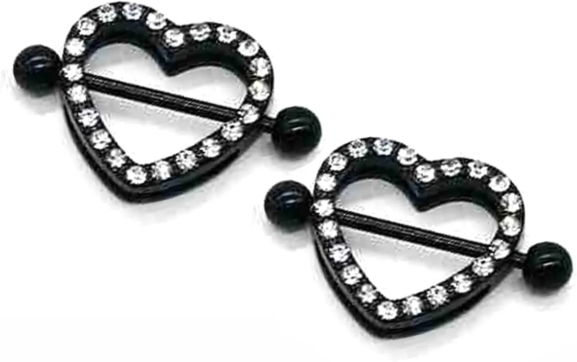 14G Stainless Steel Nipple Rings Cute Glitter CZ Heart Straight Barbell Bars Tongue Ring 16mm(5/8Inch) Body Piercing Jewelry