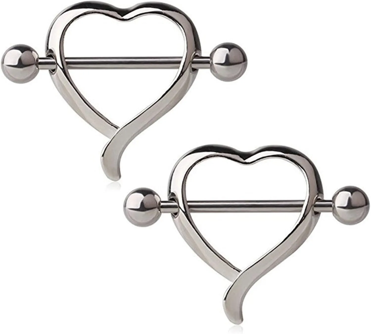 14G Stainless Steel Nipple Rings Cute Heart Straight Barbell Bars Tongue Ring 16mm(5/8Inch) Body Piercing Jewelry
