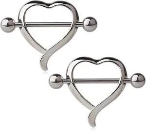 14G Stainless Steel Nipple Rings Cute Heart Straight Barbell Bars Tongue Ring 16mm(5/8Inch) Body Piercing Jewelry