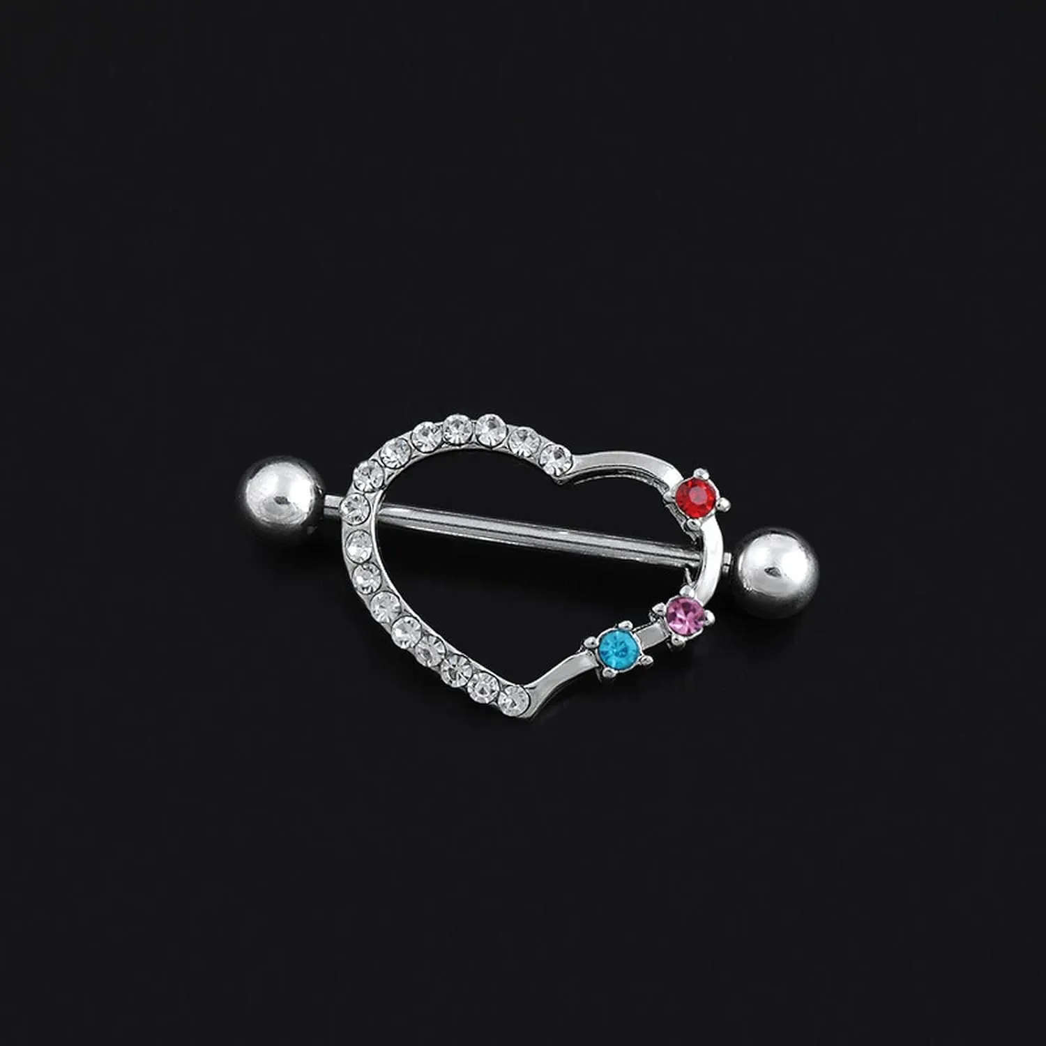 14G Stainless Steel Nipple Rings CZ Colorful Heart Straight Barbell Bars Tongue Ring 16mm(5/8Inch) Body Piercing Jewelry