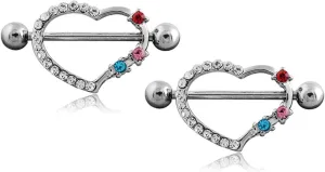 14G Stainless Steel Nipple Rings CZ Colorful Heart Straight Barbell Bars Tongue Ring 16mm(5/8Inch) Body Piercing Jewelry