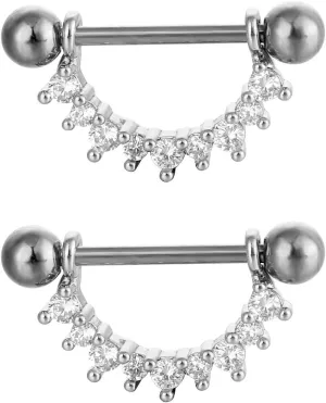 14G Stainless Steel Nipple Rings CZ Cute U Paw Straight Barbell Bars Tongue Ring 16mm(5/8Inch) Body Piercing Jewelry