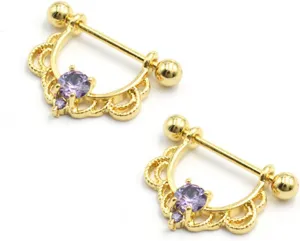 14G Stainless Steel Nipple Rings CZ Gold Flower Straight Barbell Bars Tongue Ring 16mm(5/8Inch) Body Piercing Jewelry