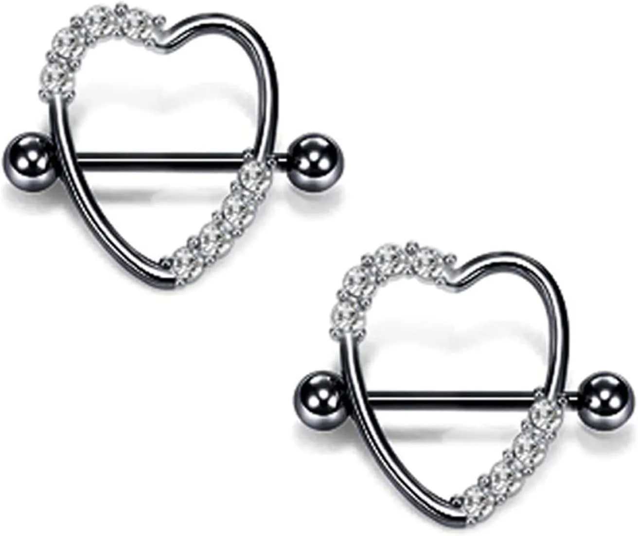 14G Stainless Steel Nipple Rings CZ Heart Straight Barbell Bars Tongue Ring 16mm(5/8Inch) Body Piercing Jewelry
