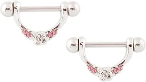 14G Stainless Steel Nipple Rings CZ Rose Flower Straight Barbell Bars Tongue Ring 16mm(5/8Inch) Body Piercing Jewelry