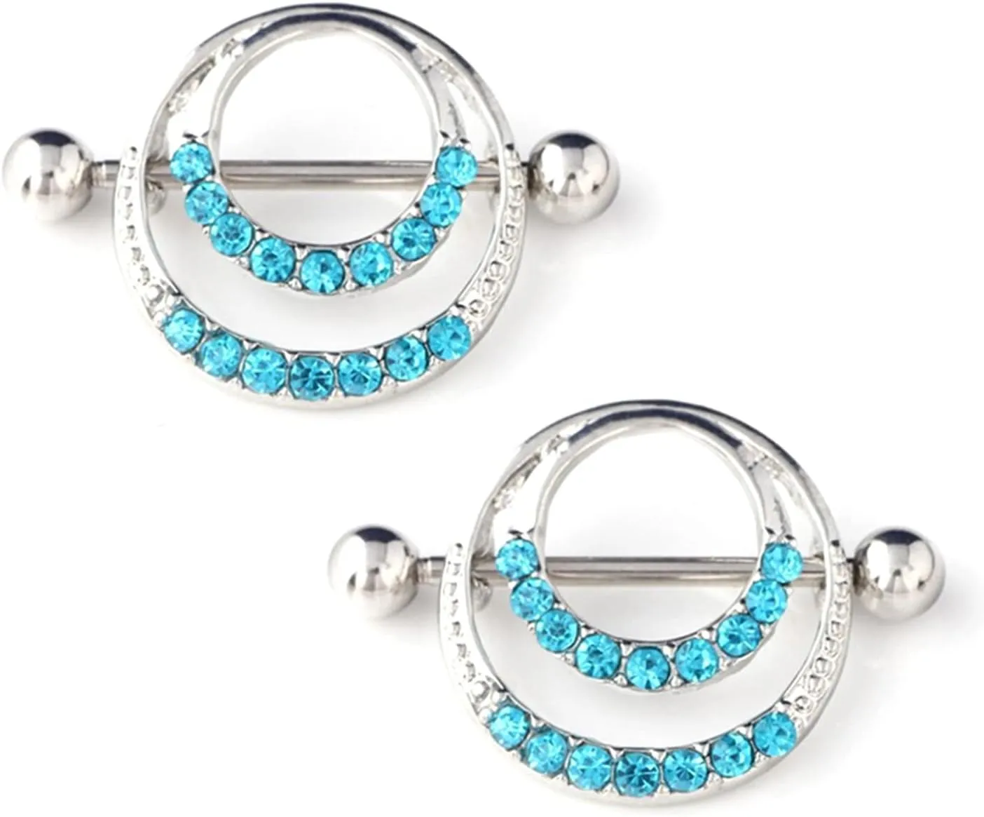 14G Stainless Steel Nipple Rings CZ Round Straight Barbell Bars Tongue Ring 16mm(5/8Inch) Body Piercing Jewelry
