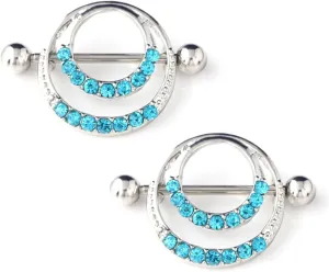 14G Stainless Steel Nipple Rings CZ Round Straight Barbell Bars Tongue Ring 16mm(5/8Inch) Body Piercing Jewelry