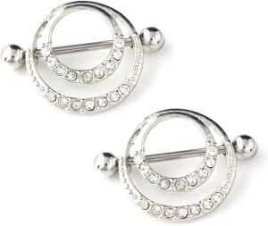 14G Stainless Steel Nipple Rings CZ Round Straight Barbell Bars Tongue Ring 16mm(5/8Inch) Body Piercing Jewelry