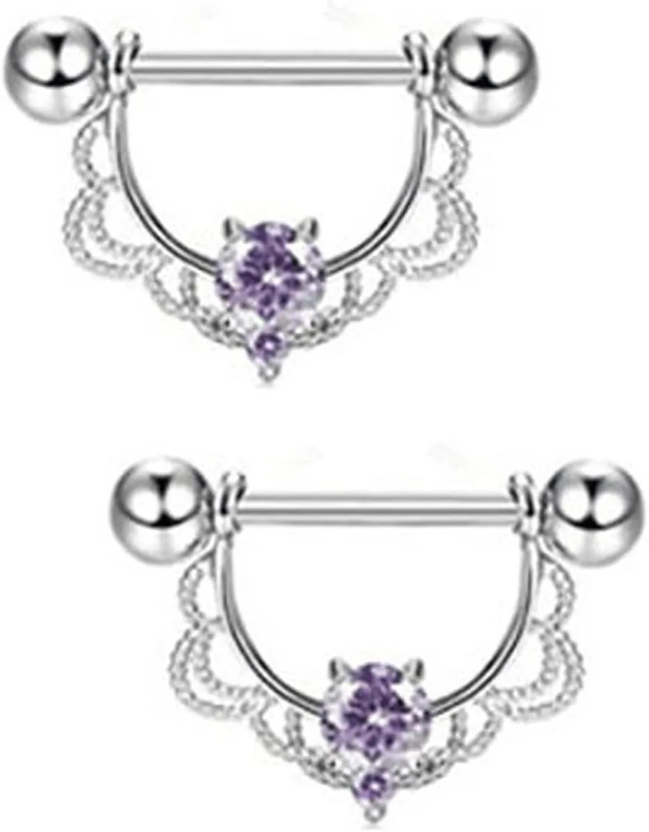 14G Stainless Steel Nipple Rings CZ Silver Flower Straight Barbell Bars Tongue Ring 16mm(5/8Inch) Body Piercing Jewelry