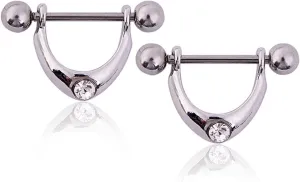 14G Stainless Steel Nipple Rings CZ U-Shape Straight Barbell Bars Tongue Ring 14mm(9/16Inch) Body Piercing Jewelry