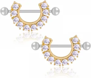14G Stainless Steel Nipple Rings CZ U-Shape Straight Barbell Bars Tongue Ring 16mm(5/8Inch) Body Piercing Jewelry