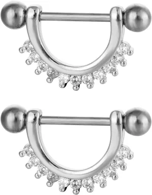 14G Stainless Steel Nipple Rings CZ U Straight Barbell Bars Tongue Ring 16mm(5/8Inch) Body Piercing Jewelry