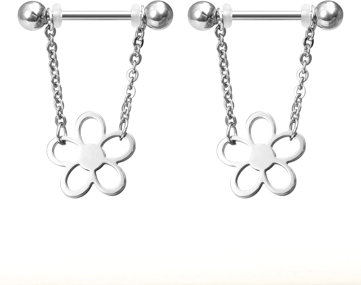 14G Stainless Steel Nipple Rings Flower Straight Barbell Bars Tongue Ring 14mm(9/16Inch) Body Piercing Jewelry