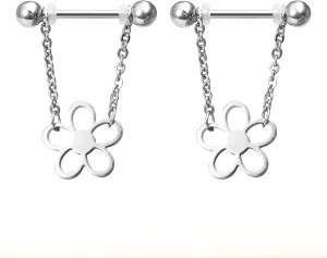 14G Stainless Steel Nipple Rings Flower Straight Barbell Bars Tongue Ring 14mm(9/16Inch) Body Piercing Jewelry