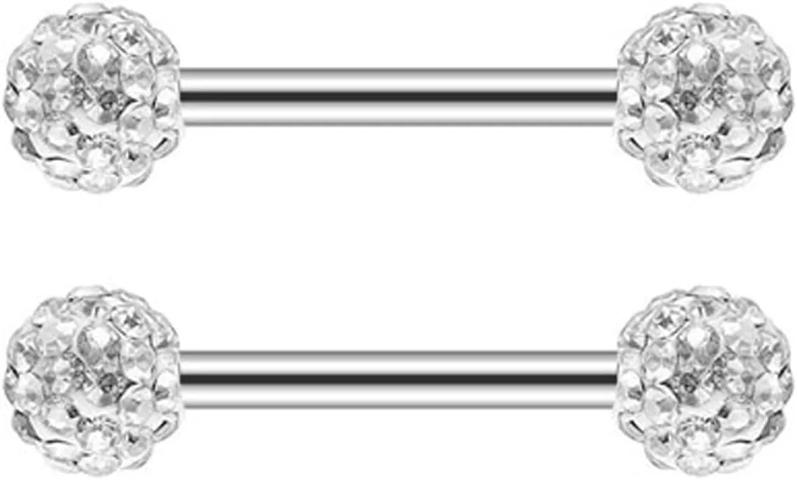 14G Stainless Steel Nipple Rings Glitter CZ Bioplast Ball Straight Barbell Bars Tongue Ring 16mm(5/8Inch) Body Piercing Jewelry