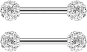 14G Stainless Steel Nipple Rings Glitter CZ Bioplast Ball Straight Barbell Bars Tongue Ring 16mm(5/8Inch) Body Piercing Jewelry