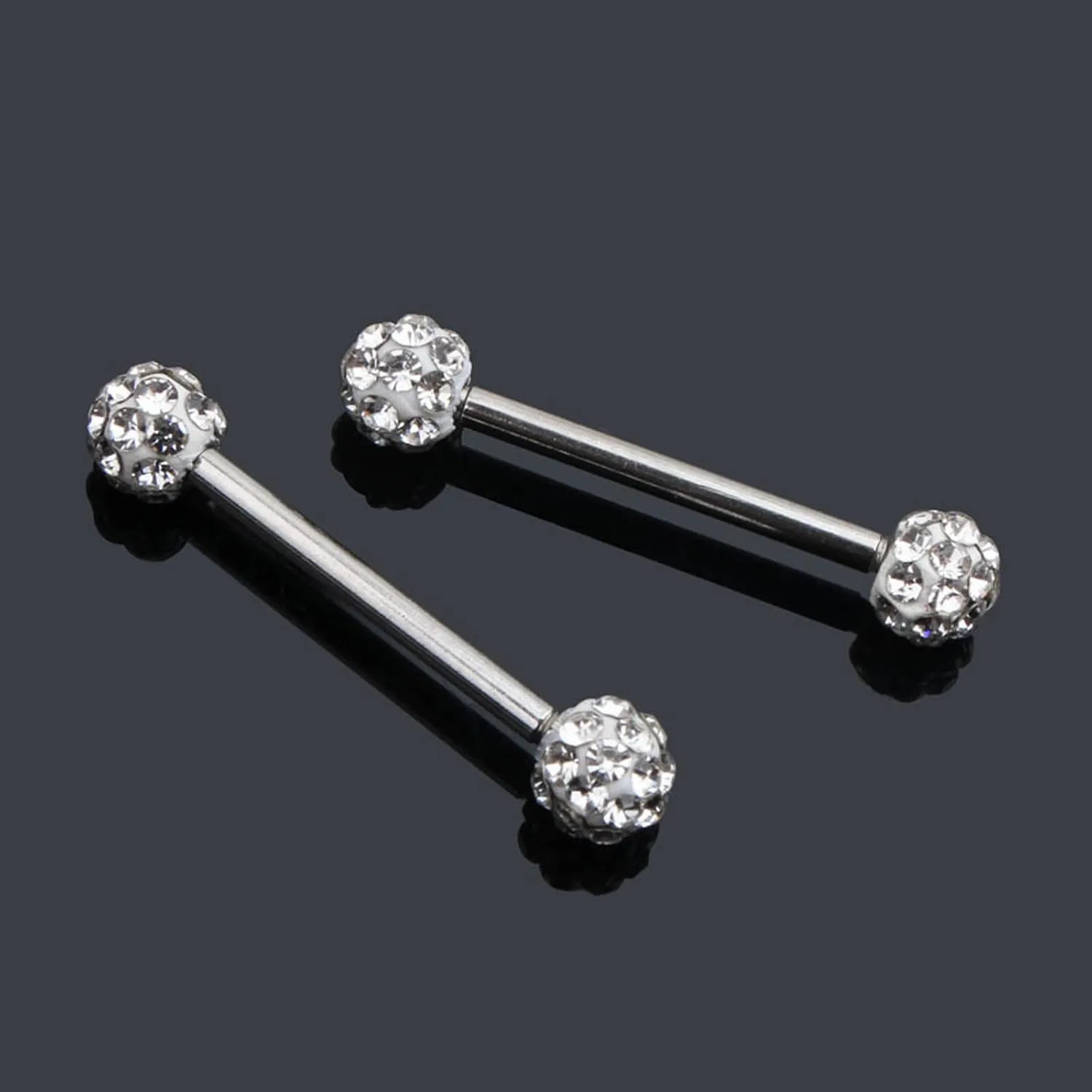 14G Stainless Steel Nipple Rings Glitter CZ Bioplast Ball Straight Barbell Bars Tongue Ring 16mm(5/8Inch) Body Piercing Jewelry