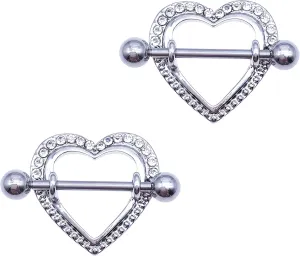 14G Stainless Steel Nipple Rings Glitter CZ Cute Heart Straight Barbell Bars Tongue Ring 14mm(9/16Inch) Body Piercing Jewelry