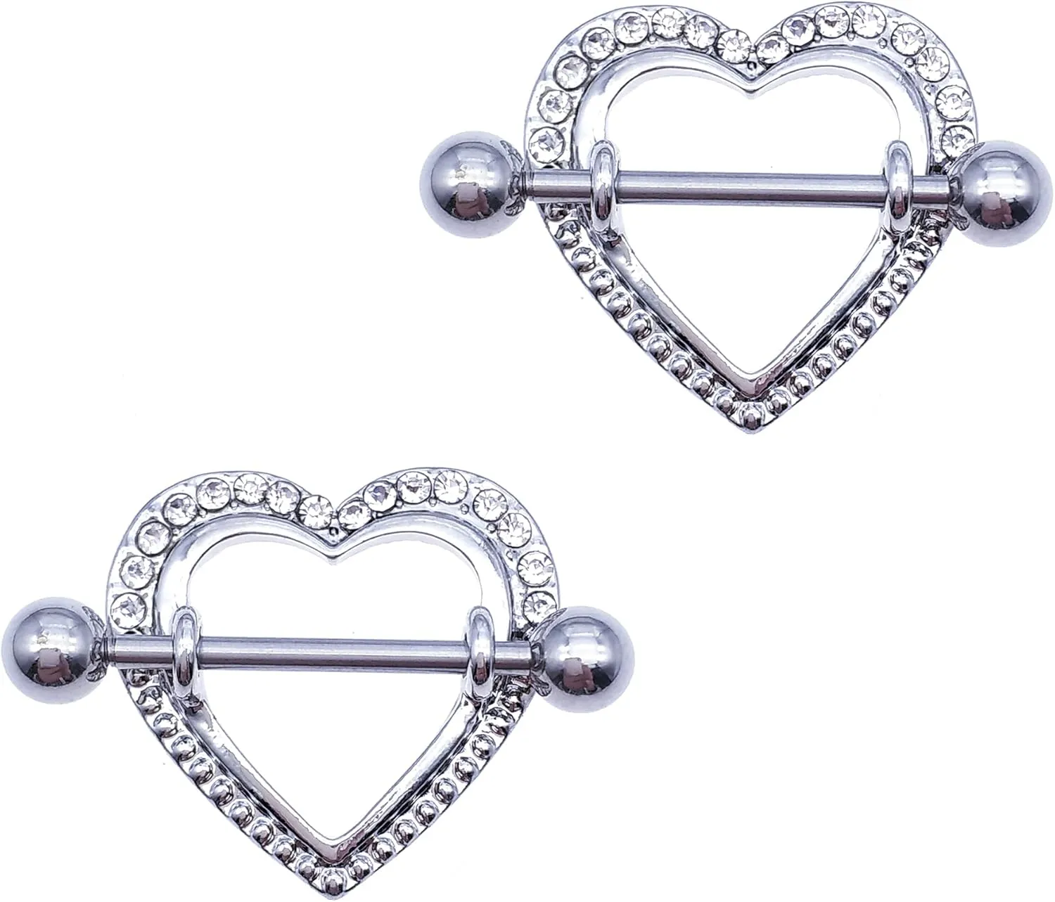 14G Stainless Steel Nipple Rings Glitter CZ Cute Heart Straight Barbell Bars Tongue Ring 14mm(9/16Inch) Body Piercing Jewelry