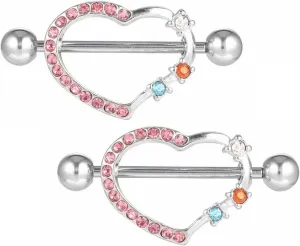 14G Stainless Steel Nipple Rings Glitter CZ Cute Heart Straight Barbell Bars Tongue Ring 16mm(5/8Inch) Body Piercing Jewelry