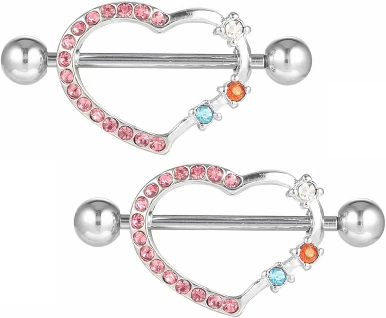 14G Stainless Steel Nipple Rings Glitter CZ Cute Heart Straight Barbell Bars Tongue Ring 16mm(5/8Inch) Body Piercing Jewelry