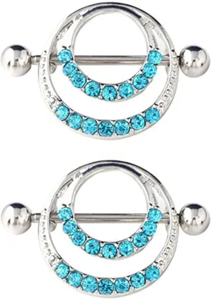 14G Stainless Steel Nipple Rings Glitter CZ Double Round Straight Barbell Bars Tongue Ring 16mm(5/8Inch) Body Piercing Jewelry